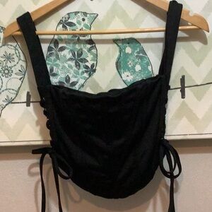 SHEIN Black Ruched Tie Front Bustier Tank Top